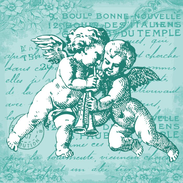 Poster Engel spielen Trompeten im Vintage-Stil