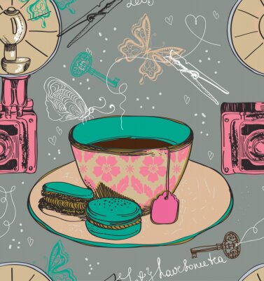 Tapete Englische Tasse auf grauem Hintergrund