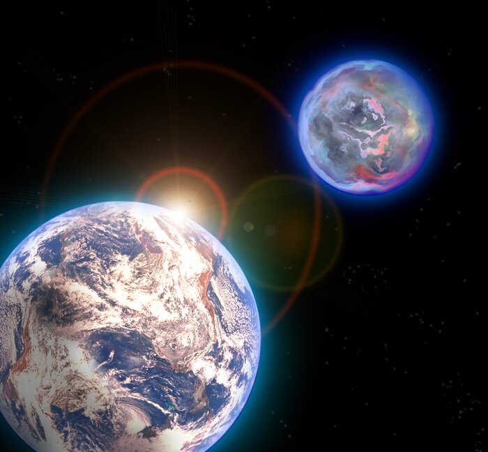 Poster Erde und Weltraum mit einem geheimnisvollen Planeten