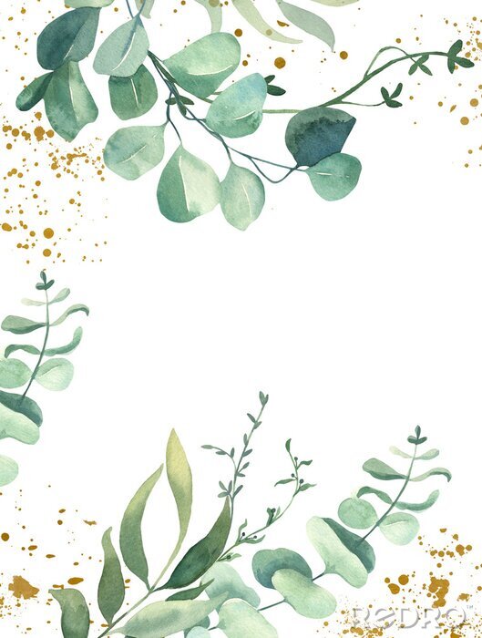 Poster Eukalyptusblätter mit goldenen Farbtropfen