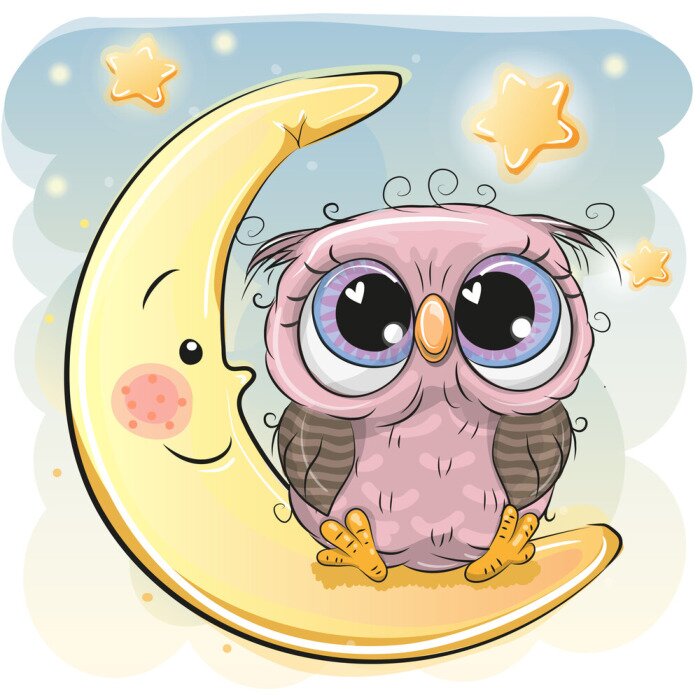 Poster Eule sitzt auf einem lächelnden Mond
