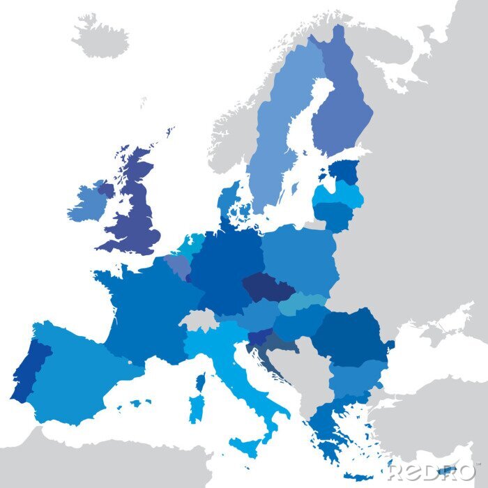 Poster Europäische Länder blau markiert