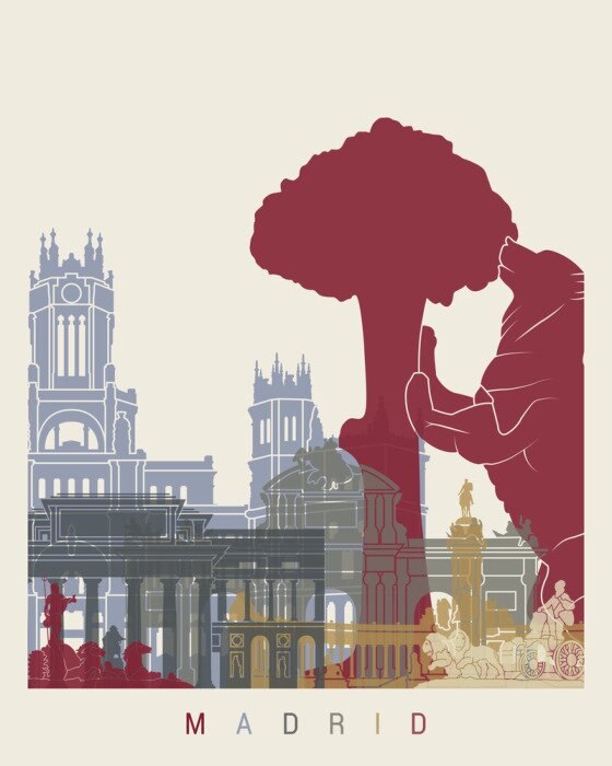 Poster Europäische Stadt farbenfrohe Grafik von Madrid