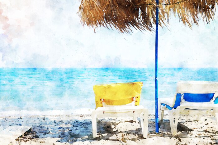 Poster Exotischer Strand mit Farben gemalt