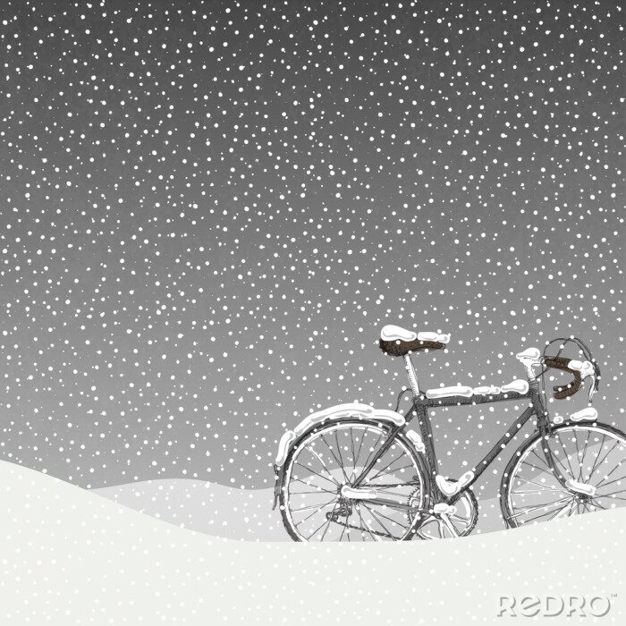 Poster Fahrrad an einem verschneiten Tag