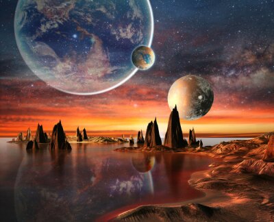 Poster Fantastische Weltraumlandschaft