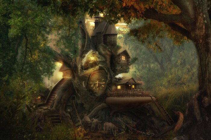 Poster Fantasy Baumhaus