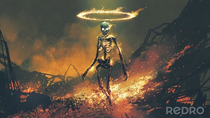 Poster Fantasy brennendes Skelett