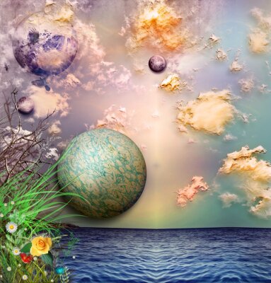 Fantasy-Collage mit Planeten