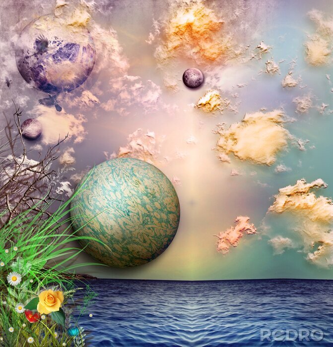 Poster Fantasy-Collage mit Planeten
