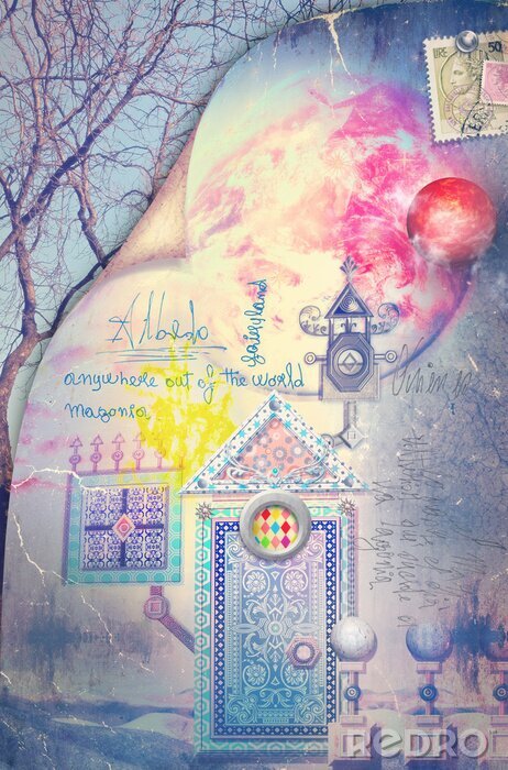 Poster Fantasy-Collage mit Tür