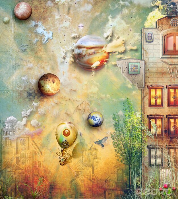 Poster Fantasy-Himmel mit Luftballons