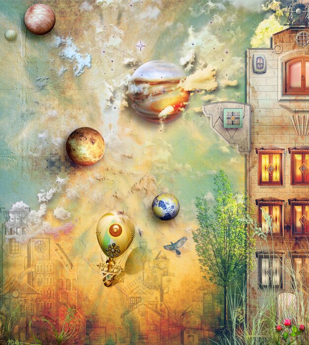 Poster Fantasy-Himmel mit Luftballons