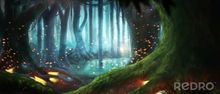 Poster Fantasy inmitten eines Waldes und eines Sees