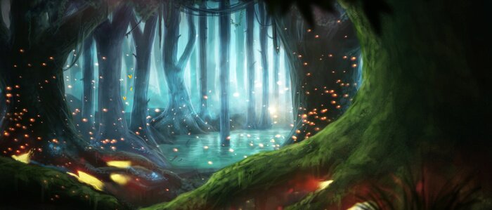 Poster Fantasy inmitten eines Waldes und eines Sees