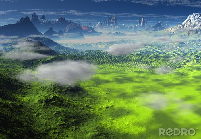 Poster Fantasy-Landschaft bergig