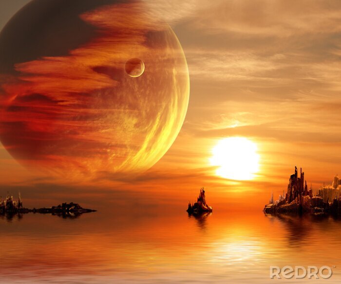 Poster Fantasy-Landschaft mit Planeten