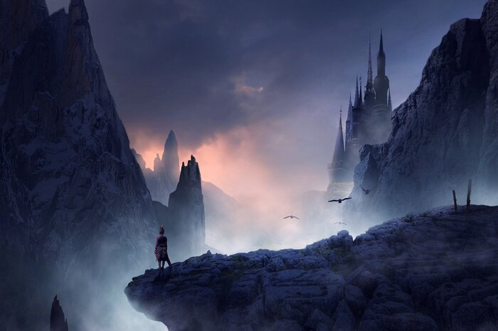 Poster Fantasy Landschaft mit Schloss
