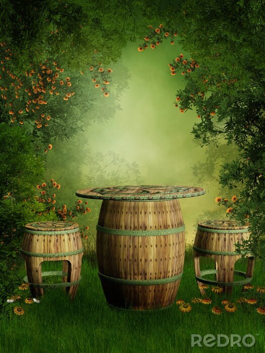 Poster Fantasy-Picknick zwischen Blumen