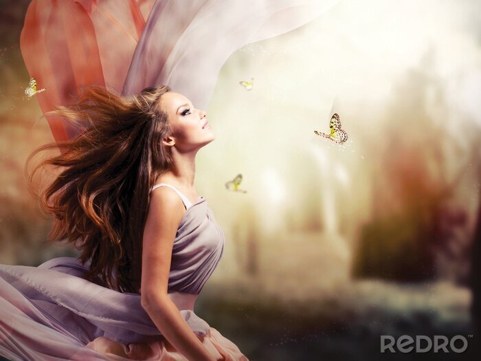 Poster Fantasy und Frau mit Schmetterlingen