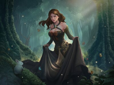 Poster Fantasywald mit einem Mädchen