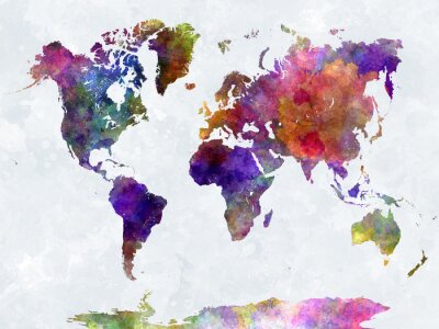 Farbenfrohe Aquarell-Weltkarte
