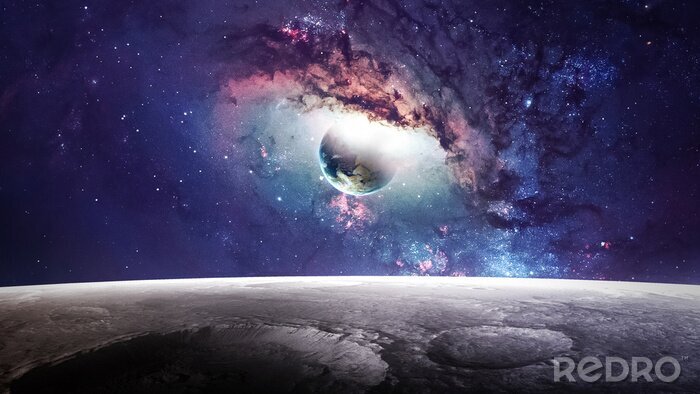 Poster Farbenfrohe Galaxie und Planet