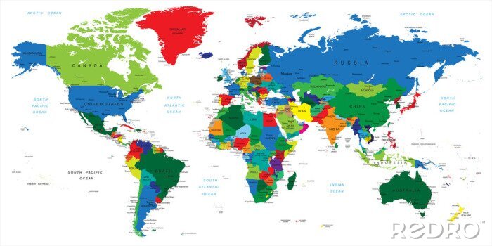 Poster Farbenfrohe Weltkarte auf weißem Hintergrund