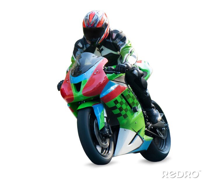 Poster farbenfroher Motorrad und Motorradfahrer