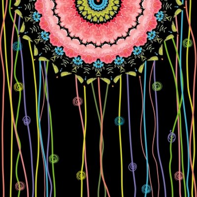 Poster Farbenfrohes Mandala auf schwarzem Hintergrund