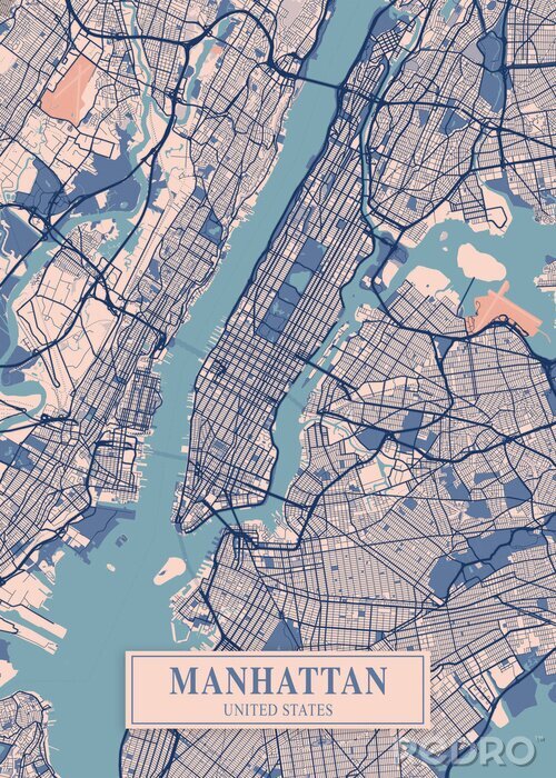 Poster Farbige Karte von Manhattan