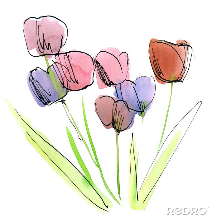 Poster Farbige Zeichnung von Blumen