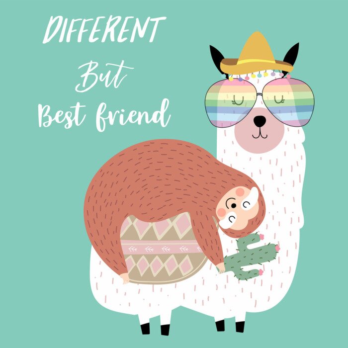 Poster Faultier liegt auf einem entspannten Lama