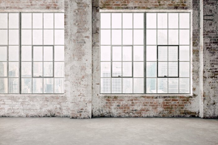 Poster Fenster im Loftinnenraum