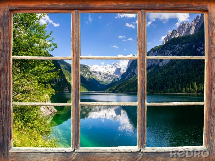 Poster Fenstermotiv mit einem see