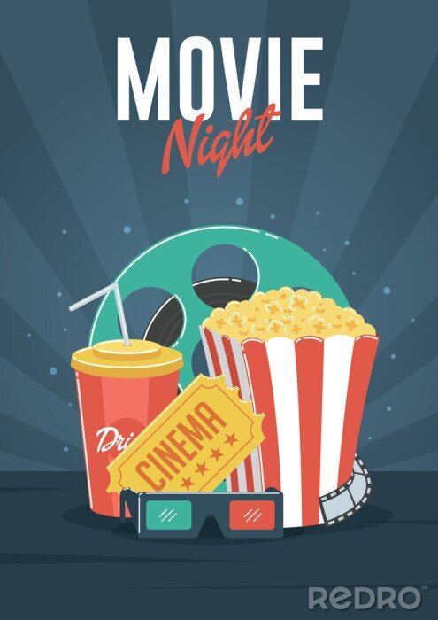 Poster Film-Nacht. Kann für Flyer, Plakat, Banner, Anzeige und Website-Hintergrund verwendet werden.