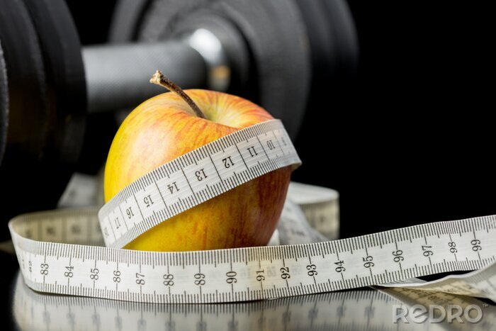 Poster Fitness Apfel umschlungen mit einem Messgerät
