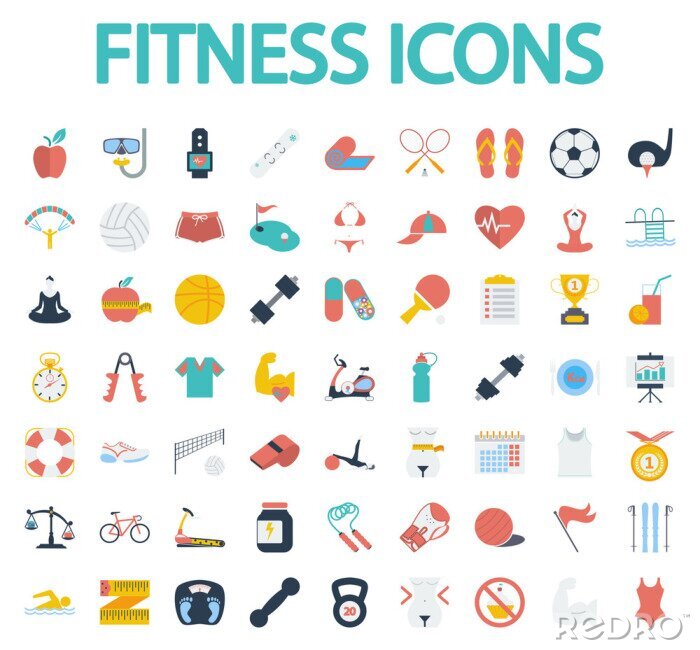 Poster Fitness bunte Symbole zur Förderung der Gesundheit