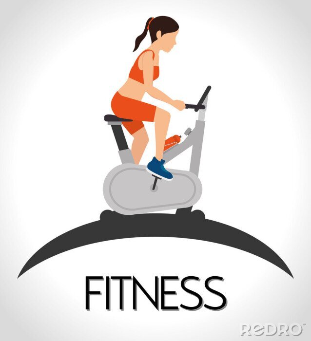 Poster Fitness Frau auf stationärem Fahrrad Grafik