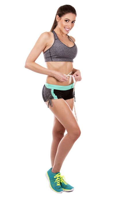 Poster Fitness Frau beim Messen ihrer Taille