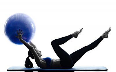 Poster Fitness Frau mit blauem Ball