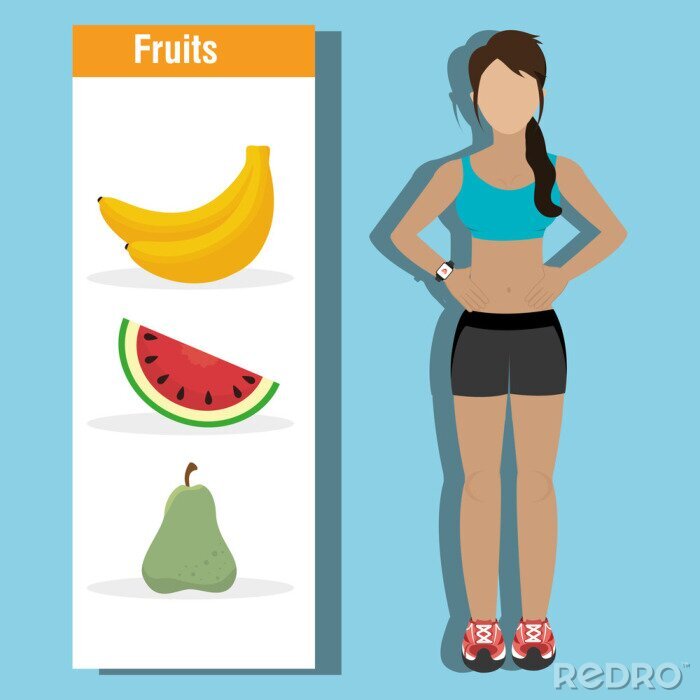 Poster Fitness Frau und gesundes Menü Grafik