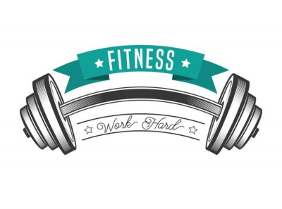 Poster Fitness Grafik mit Gewichten und Beschriftungen