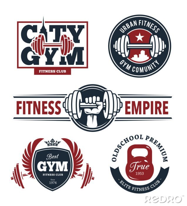 Poster Fitness Grafiken im Stil von Emblemen