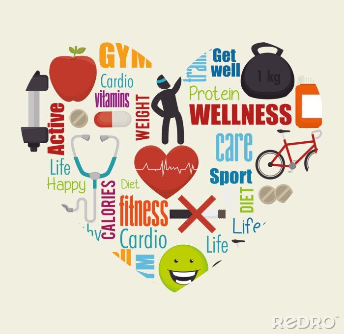 Poster Fitness Herz aus einem Text