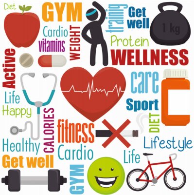 Poster Fitness Sport-Symbole und Schriftzüge