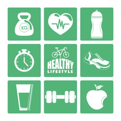 Poster Fitness Symbole auf grünem Hintergrund