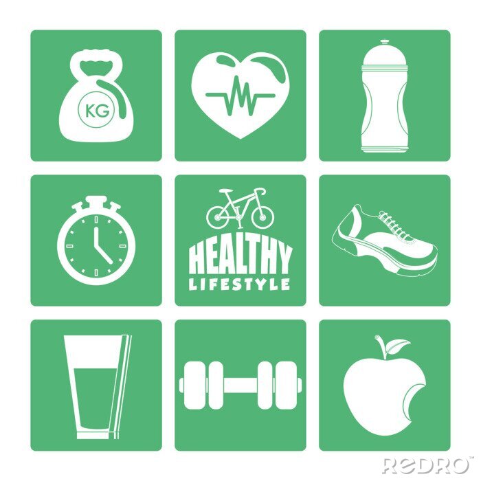 Poster Fitness Symbole auf grünem Hintergrund