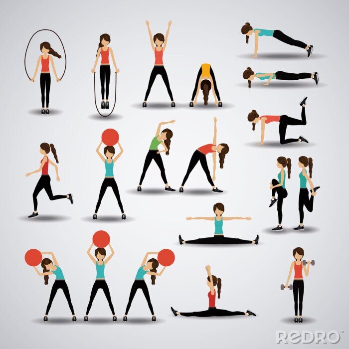 Poster Fitness zu Hause Übungen auf einer Grafik