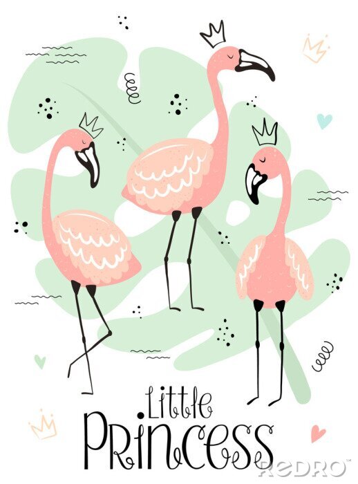 Poster Flamingo auf Fensterblatt-Hintergrund